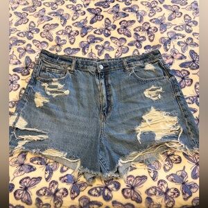 American Eagle Outfitters Blue Distressed Jean Shorts